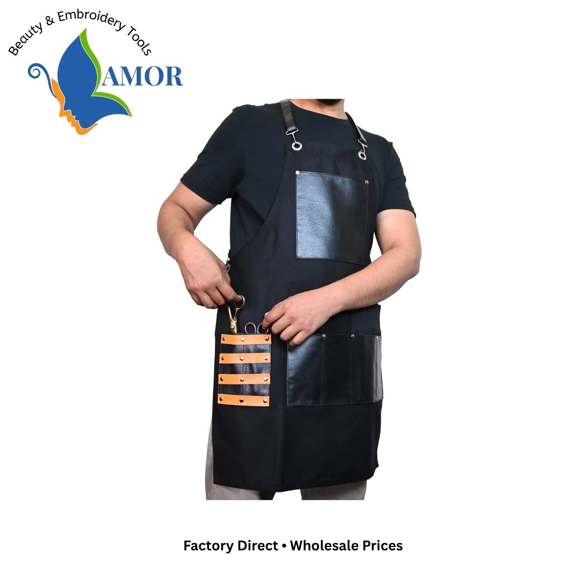 Professional Barber Apron Leather & Canvas – Adjustable Heavy Duty Stylist Apron with Tool Pockets