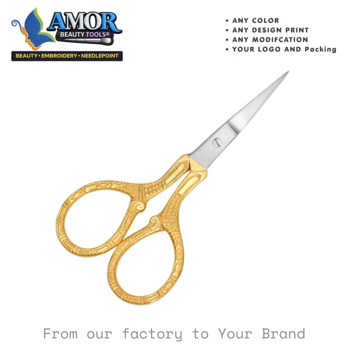 Gold engraved embroidery scissors fine tip precision sewing tool