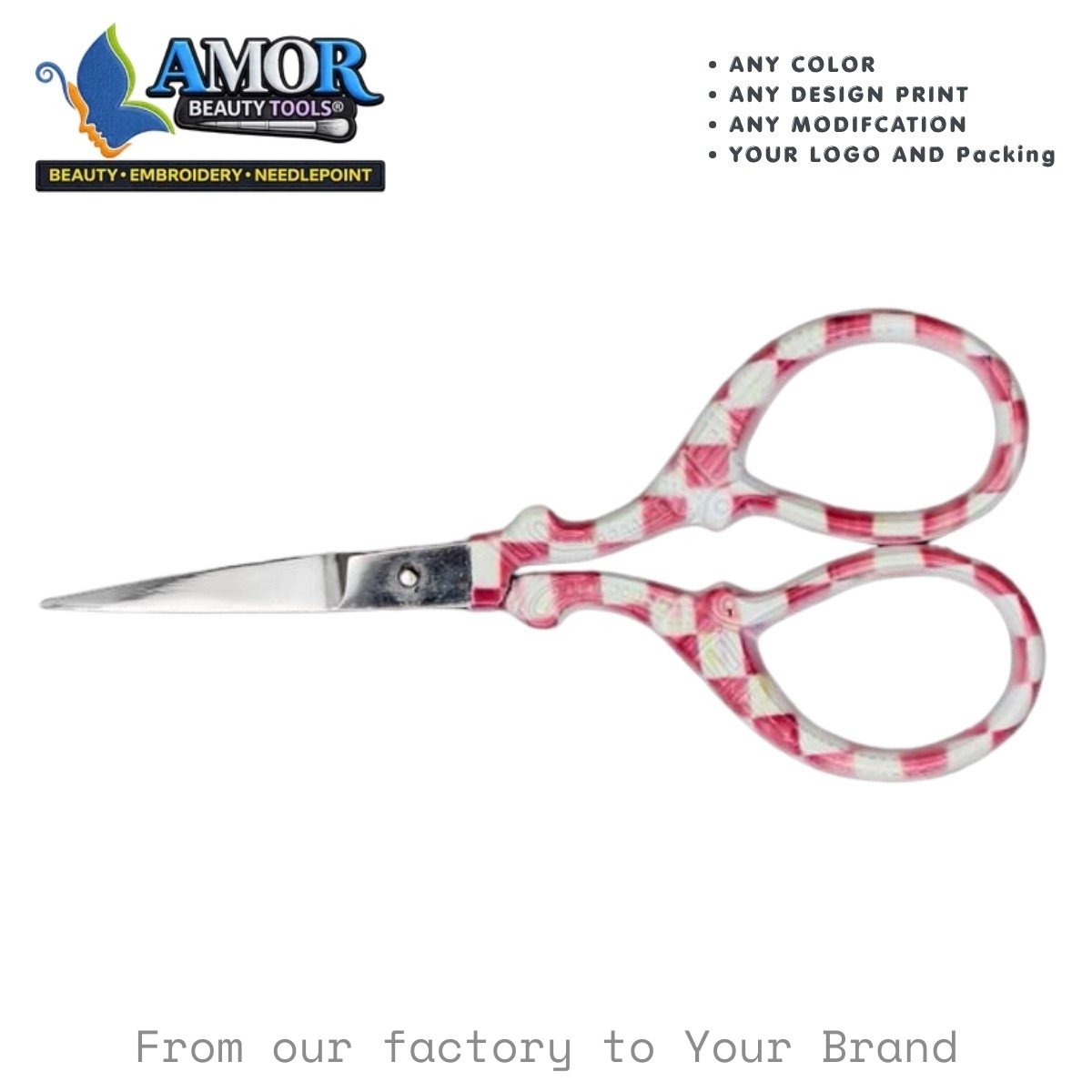 red checkered embroidery scissors fine tip sewing craft tool