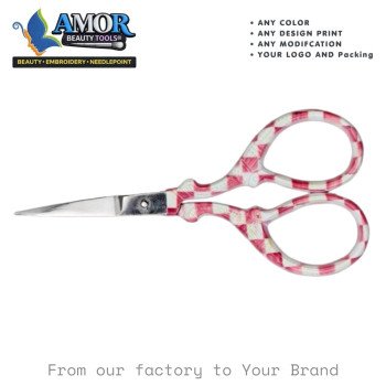 Red Checkered Handle Fine Tip Embroidery Scissors