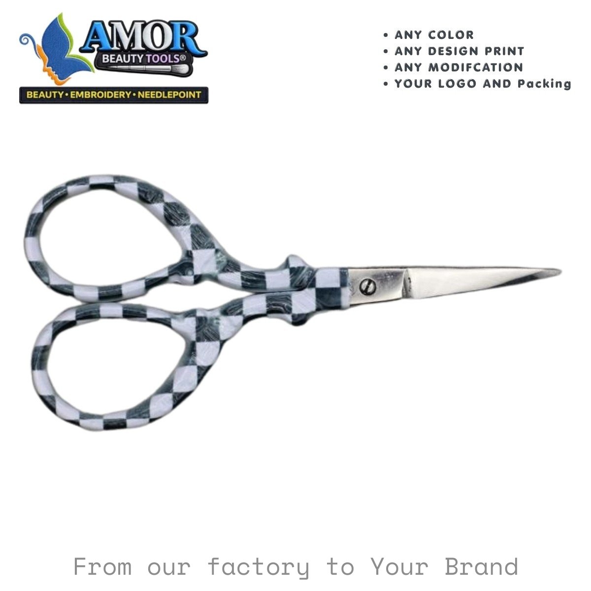 black checkered embroidery scissors fine tip sewing craft tool