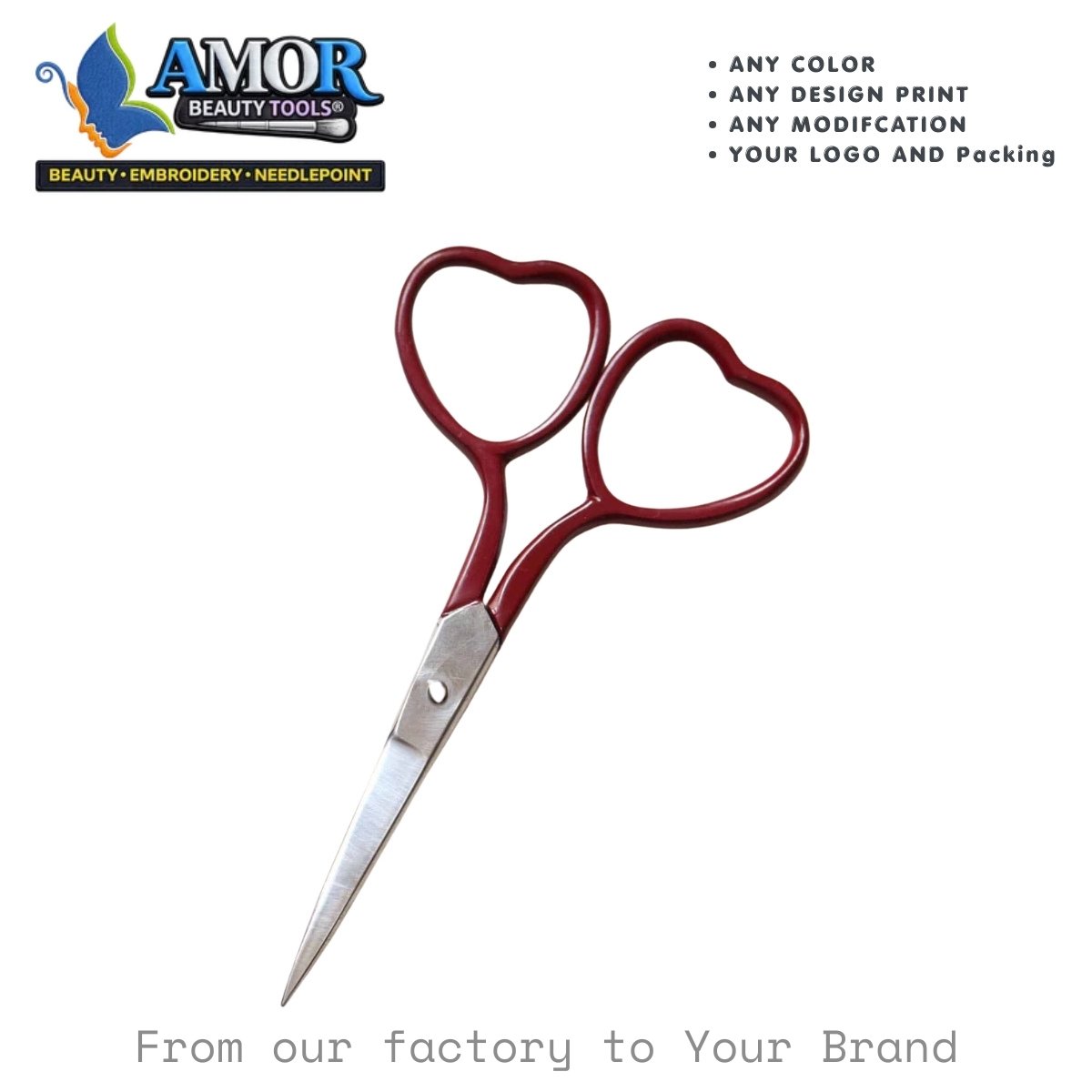 burgundy heart handle embroidery scissors fine tip sewing craft tool
