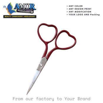 Burgundy Heart Handle Fine Tip Embroidery Scissors