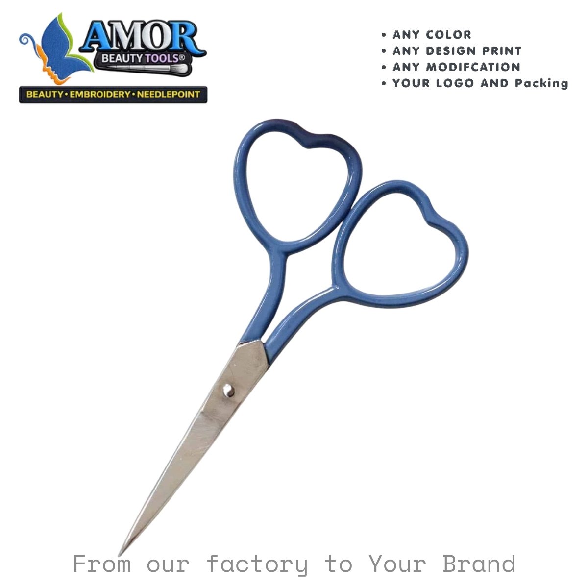 blue heart handle embroidery scissors fine tip sewing craft tool