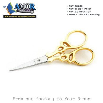 Gold Flame Design Fine Tip Embroidery Scissors