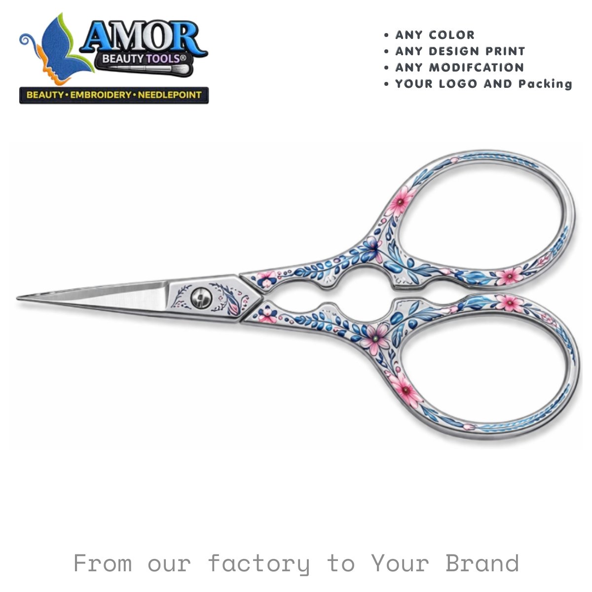 amor floral engraved embroidery scissors fine tip printed sewing craft beauty tool customizable