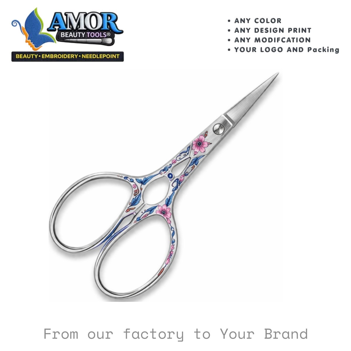 amor floral engraved precision embroidery scissors fine tip printed sewing craft tool customizable