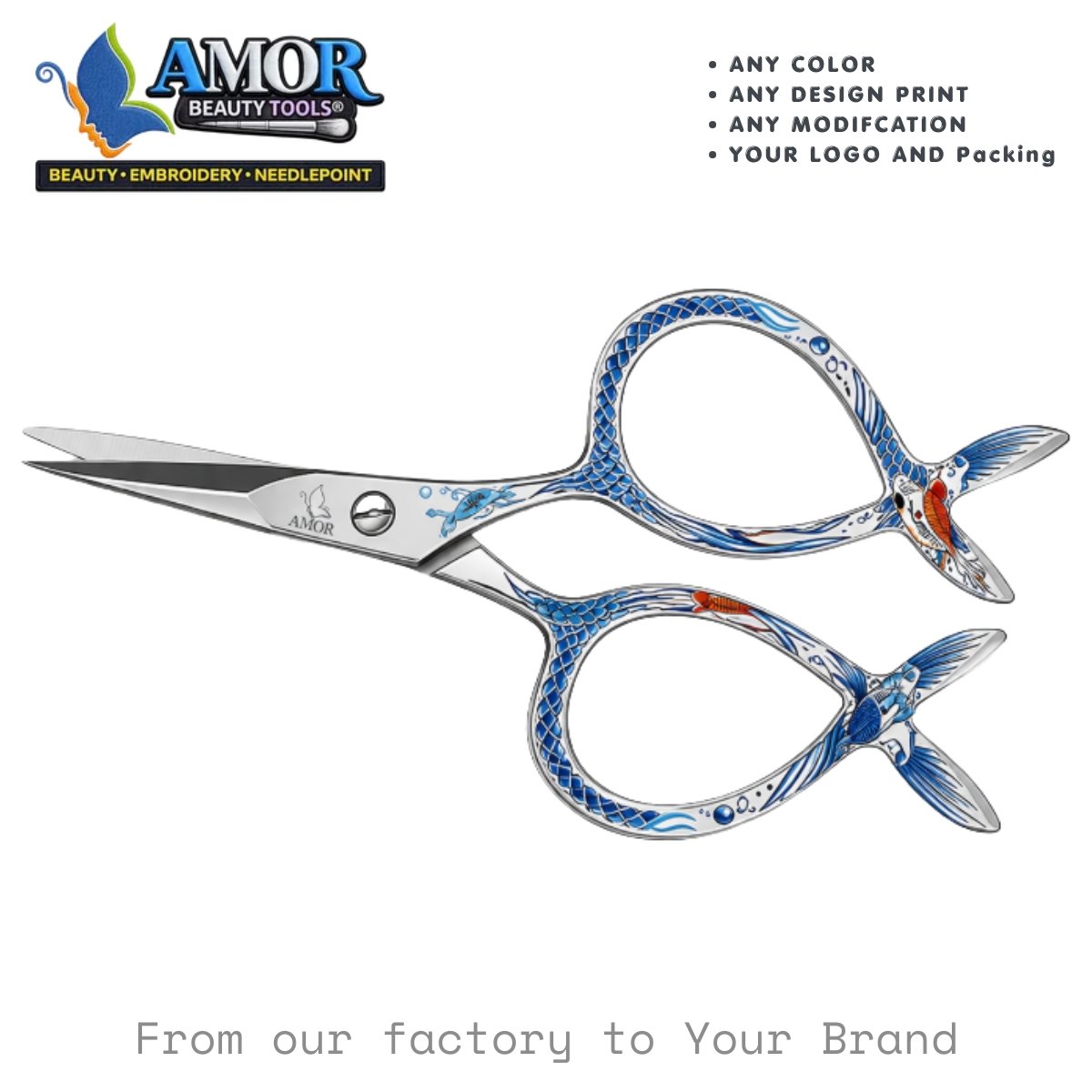 amor fish embroidery scissors fine tip marine printed sewing craft beauty tool customizable