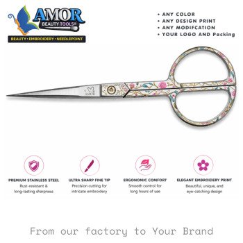 Amor Floral Straight Blade Fine Tip Embroidery Scissors