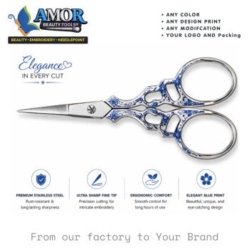 Amor Royal Blue Floral Fine Tip Embroidery Scissors